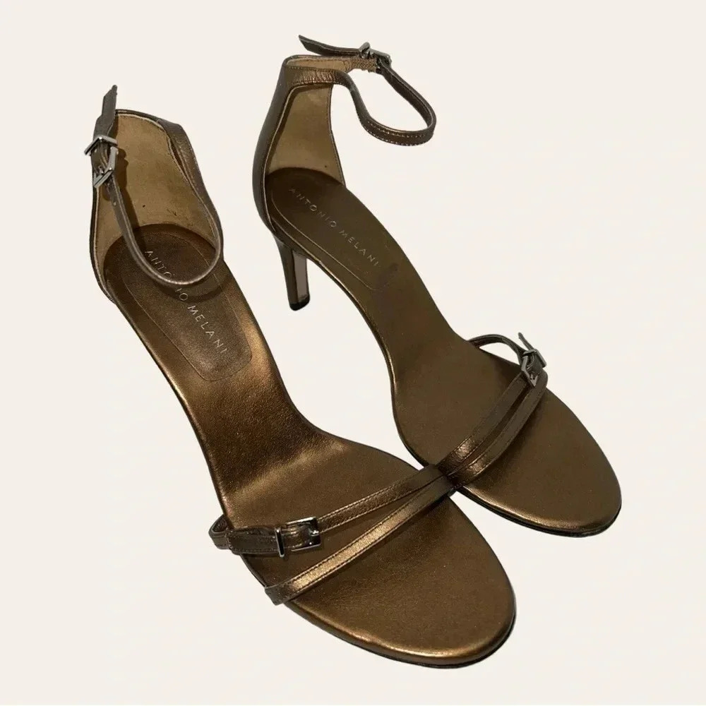4466. ANTONIO MELANI‎ HEELS OPEN TOES STRAPS ACROSS STRAP AROUND ANKLE SZ 6.5